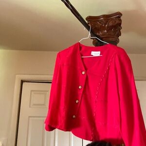 Red jacket lightweight button down stitching in front ni